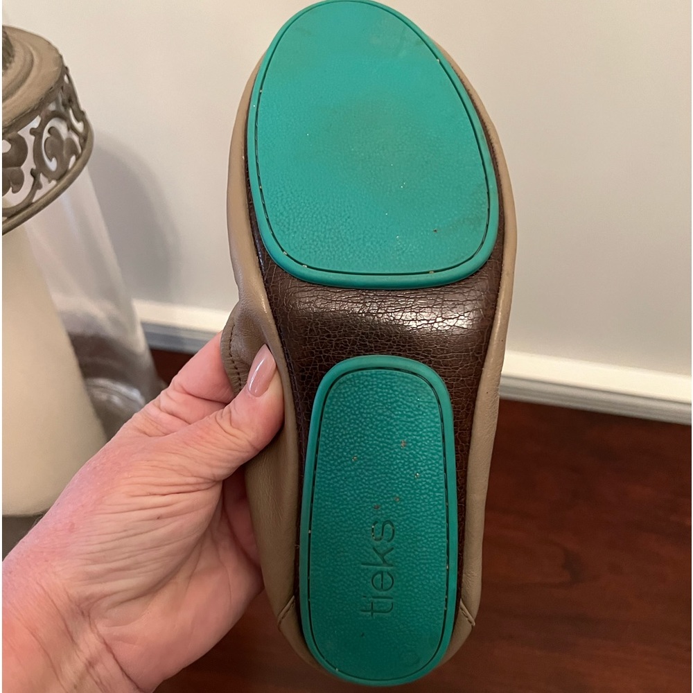 Tieks Taupe Leather Ballet Flats with Teal Accent - Picture 3 of 5